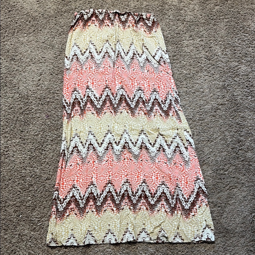 Chevron Patterned Pink and Brown Skirt